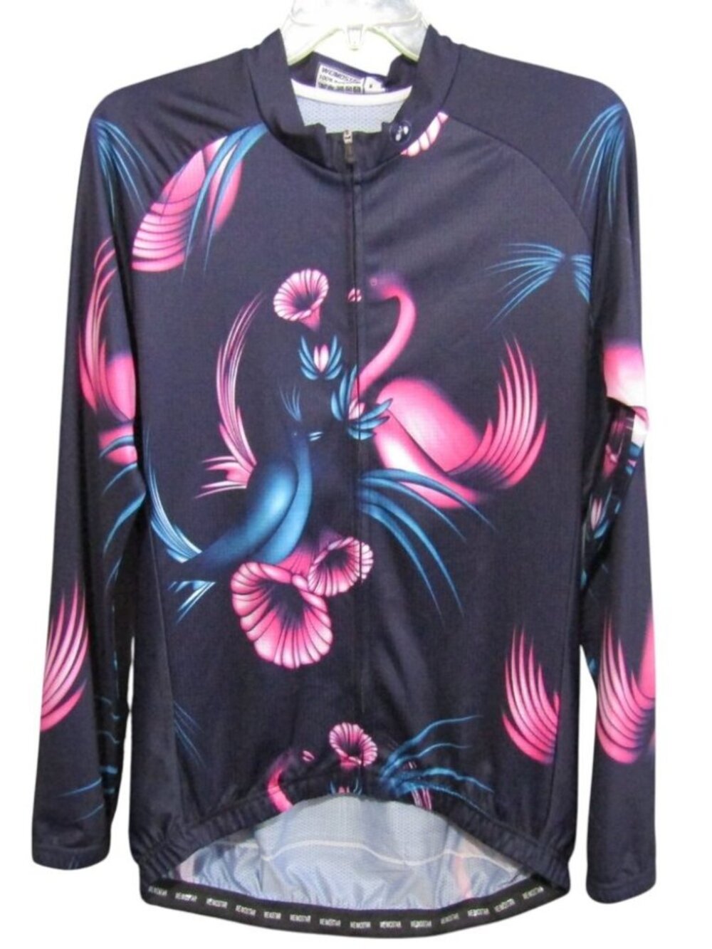 Weimostar Cycling Jersey Womens Size L Navy Blue Bird Floral Full Zip 3 Pocket